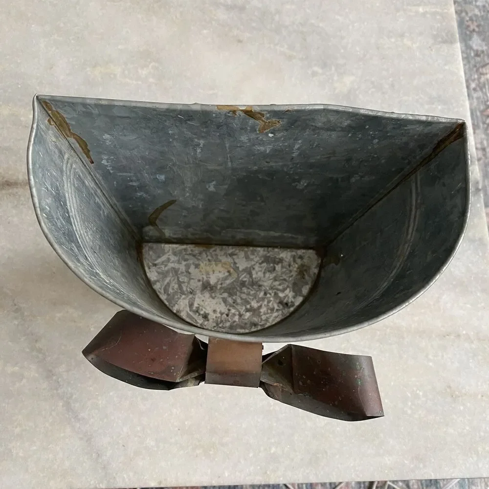 Galvanized Gray Metal Wall Pocket Vase Vintage Rustic Farm Hanging Planter Bow
